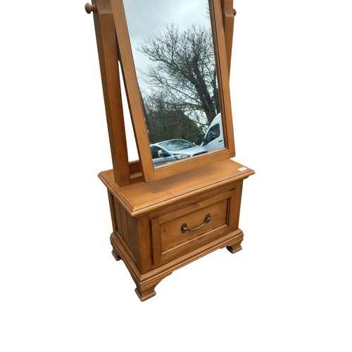 415 - A GOOD QUALITY PINE CHEVAL MIRROR WITH DRAWER