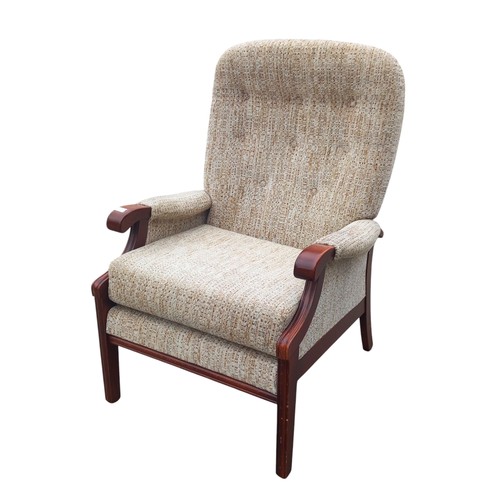 431 - A COMFORTABLE MAHOGANY FRAMED ARMCHAIR