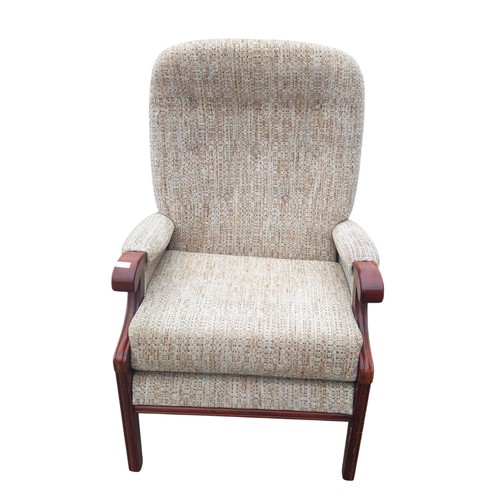 431 - A COMFORTABLE MAHOGANY FRAMED ARMCHAIR