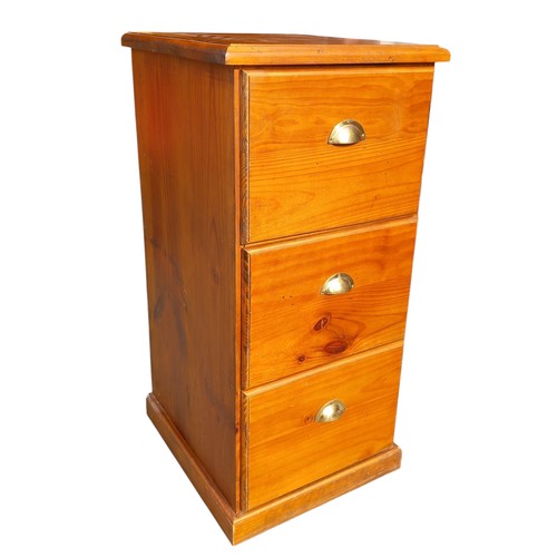 434 - A PINE FILING CABINET WITH BRASS HANDLES 20.5X22.5X43.5