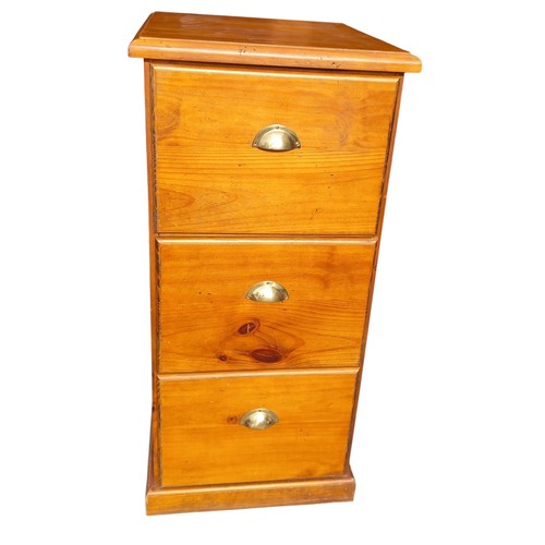 434 - A PINE FILING CABINET WITH BRASS HANDLES 20.5X22.5X43.5