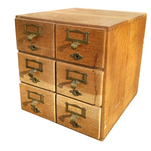 448 - A STUNNING OAK 6 DRAWER INDEX CABINET 14X13X14.5