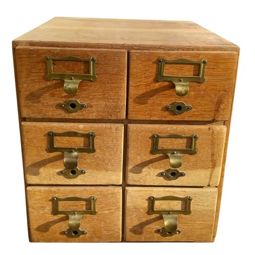 448 - A STUNNING OAK 6 DRAWER INDEX CABINET 14X13X14.5