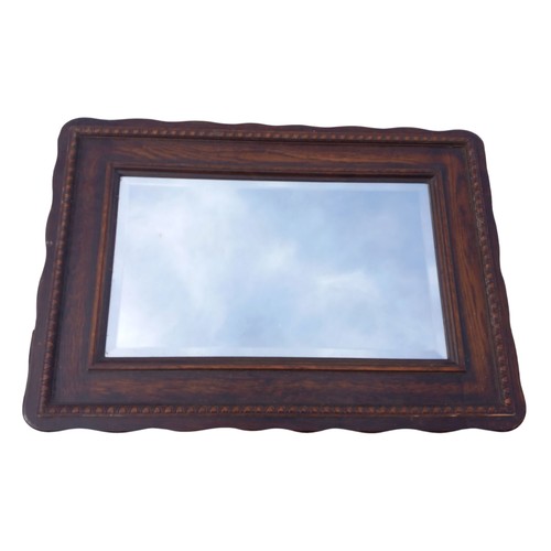 459 - A HEAVY ANTIQUE OAK BEVELL EDGE MIRROR FROM ANDERSON.STANFORD& RIDGEWAY ,DUBLIN