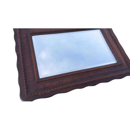 459 - A HEAVY ANTIQUE OAK BEVELL EDGE MIRROR FROM ANDERSON.STANFORD& RIDGEWAY ,DUBLIN