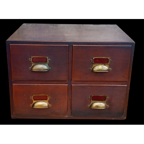 422 - A 4 DRAWERED MAHOGANY INDEX CABINET CAME OUT OF BELFAST ROPE WORKS 19.5 x 15 x 14