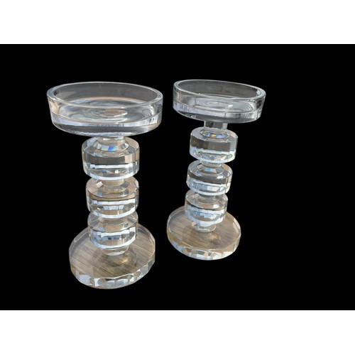 300A - A STUNNING PAIR OF DECO STYLE CRYSTAL CANDLESTICKS 10