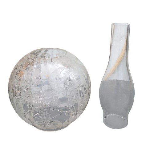 154 - VINTAGE ETCHED FOOTBALL SHADE AND FUNNEL