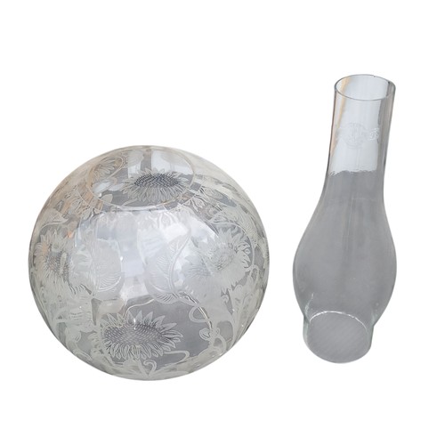 154 - VINTAGE ETCHED FOOTBALL SHADE AND FUNNEL