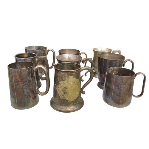 127 - A LOT OF 9 PLATED TANKARDS