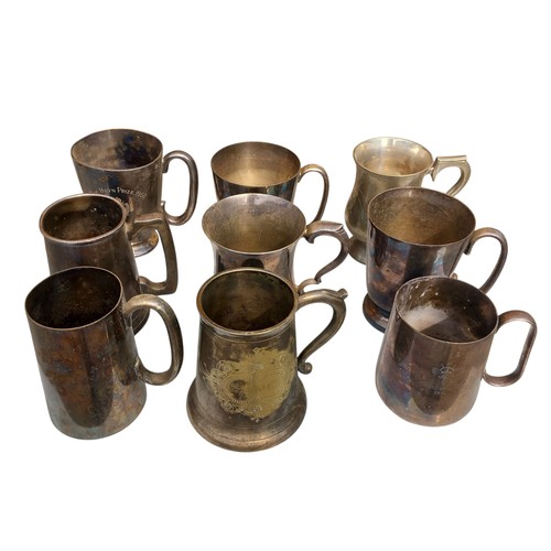 127 - A LOT OF 9 PLATED TANKARDS