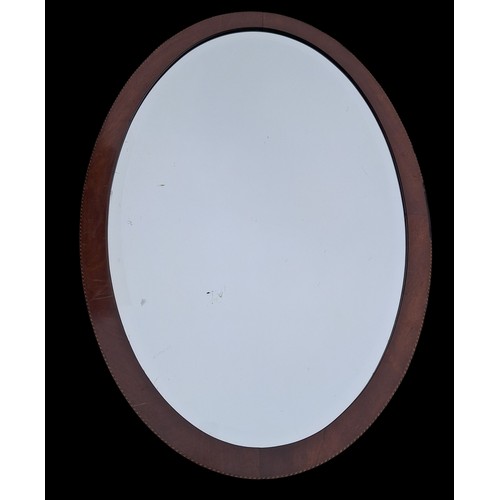 62 - BEAUTIFUL INLAID TRIM BEVELLED OVAL ANTIQUE MIRROR 33x23