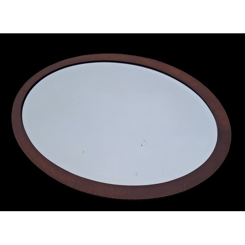 62 - BEAUTIFUL INLAID TRIM BEVELLED OVAL ANTIQUE MIRROR 33x23