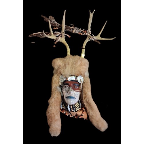 68 - WALL MOUNTED INDIAN FACE MASK WITH HORNS 13