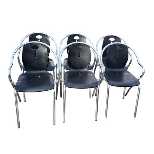 82 - A LOT OF 6 CHROME AND BLACK  STACKABLE CHAIRS