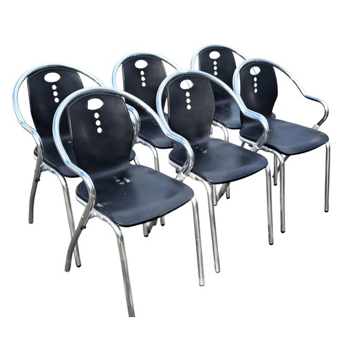 82 - A LOT OF 6 CHROME AND BLACK  STACKABLE CHAIRS