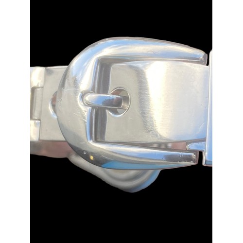 235 - LADIES GUCCI STAINLESS STEEL BANGLE WATCH FEATURE CLASP ,MIRROR PLAIN DIAL  QURTZ AND WORKING SAPPHI... 