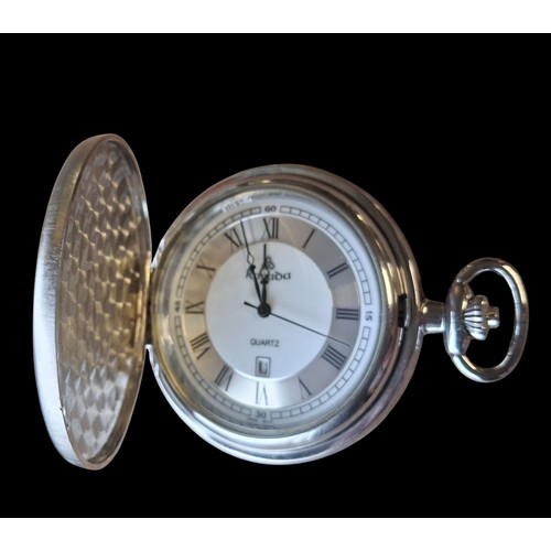 271 - A CELTIC DESIGN POCKET WATCH WITH CHAIN AND IN BOX