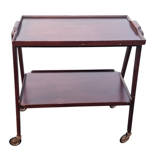 19 - A RETRO MAHOGANY TROLLEY WITH TRAY