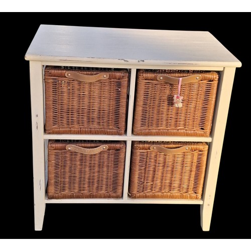 48 - A PAINTED AND WICKER 4 DRAWERED STORAGE UNIT 25x25x15