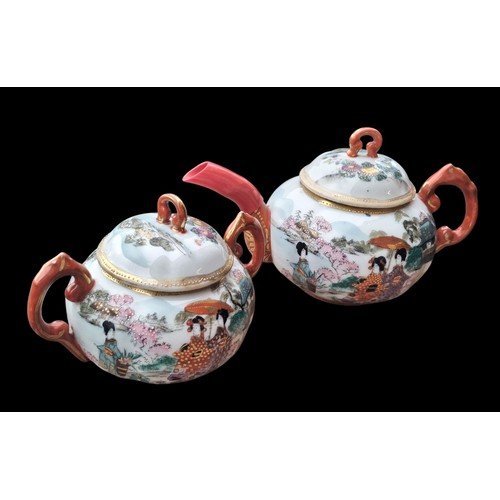 54 - 2 HAND PAINTED ORIENTAL TEA POTS