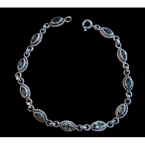 317 - SILVER PLATED GREEN STONE BRACELET