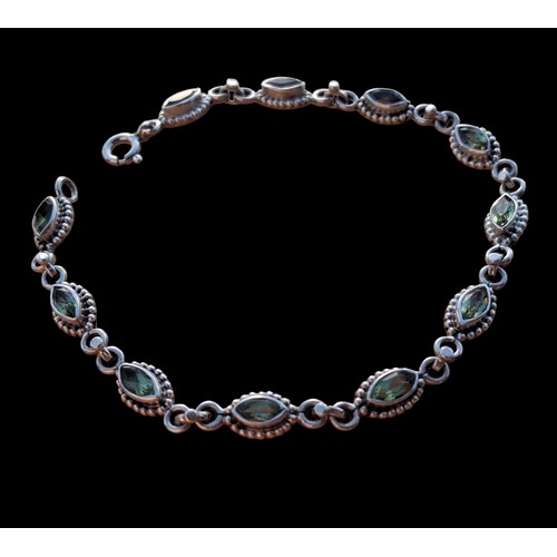 317 - SILVER PLATED GREEN STONE BRACELET