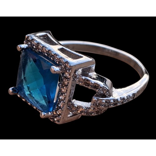 321 - 925 SILVER TURQUOISE & CZ RING SIZE M