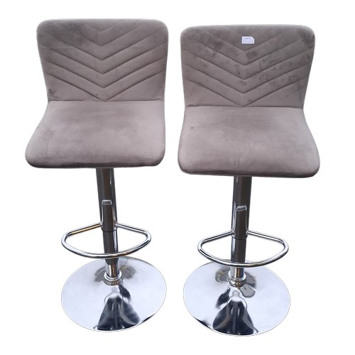 340 - 2 GREY GAS LIFT BAR STOOLS WITH CHROMED BASES