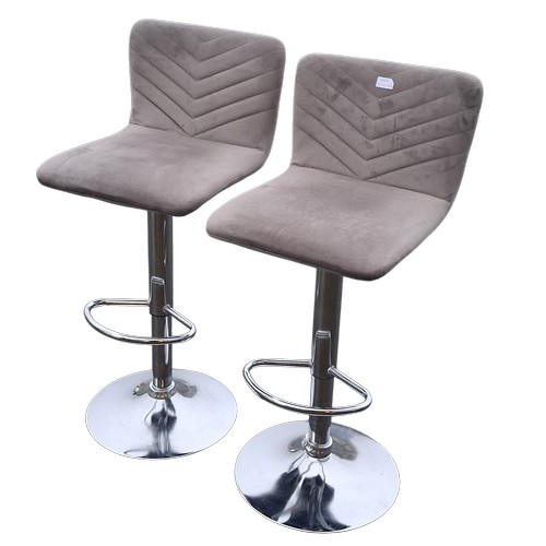 340 - 2 GREY GAS LIFT BAR STOOLS WITH CHROMED BASES