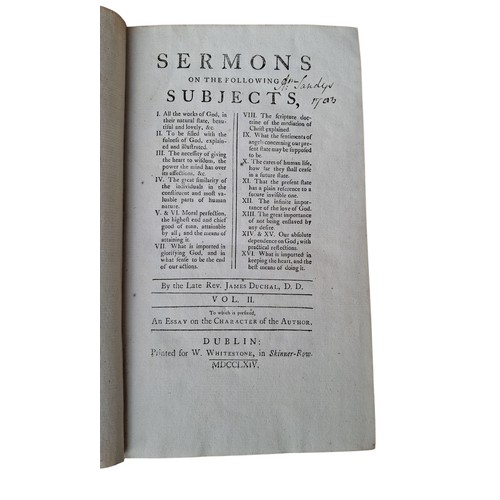 345 - Sermons James Duchal, 1764, Dublin, in full calf with some bumps and scrapes,, otherwise very clean ... 
