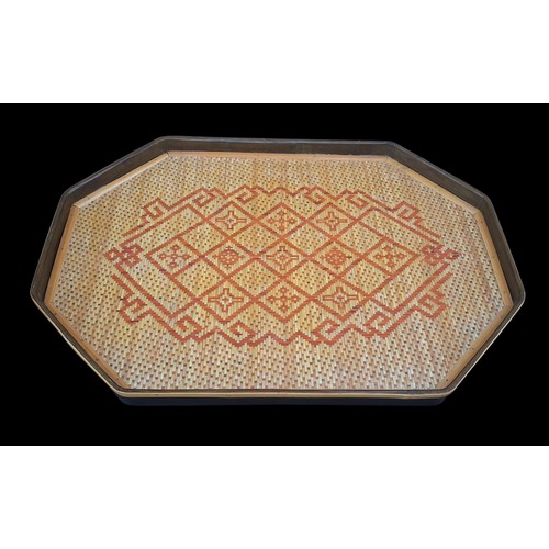 106 - A VINTAGE WICKER TRAY WITH MARKERS STICKER 19 x 14