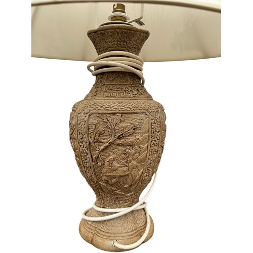 116 - AN ORIENTAL CARVED TABLE LAMP