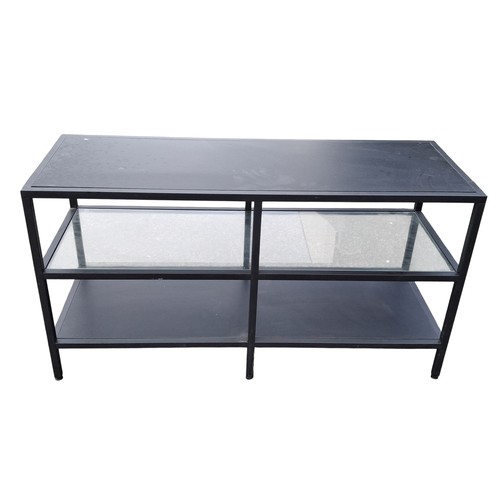 84 - AN EBONY AND GLASS TABLE