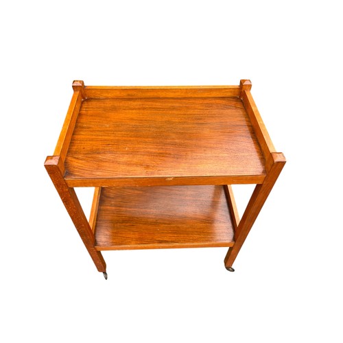 95 - A 2 TIERED MAHOGANY TROLLEY ON CASTORS