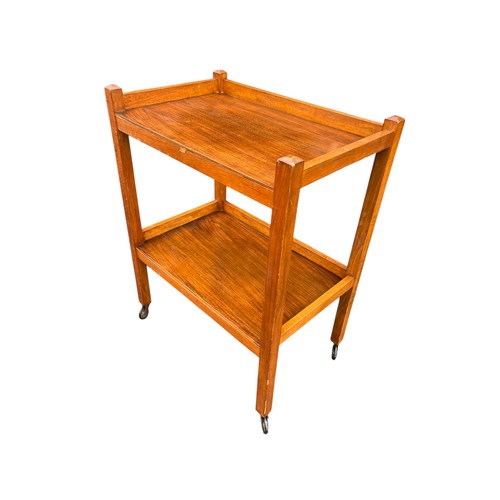 95 - A 2 TIERED MAHOGANY TROLLEY ON CASTORS