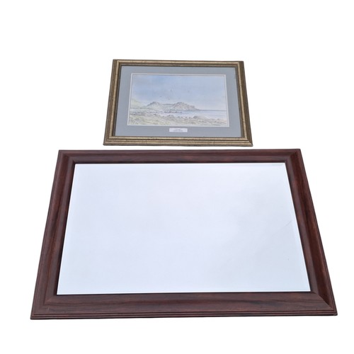 111 - A MAHOGANY MIRROR AND PRINT