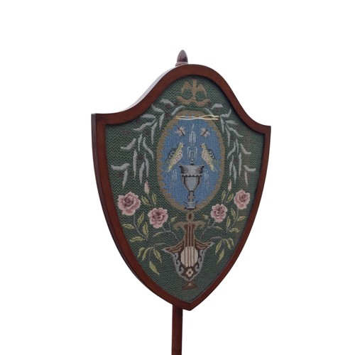 323 - A REGENCY SHIELD SHAPE TAPESTRY POLESCREEN OF FINE QUALITY