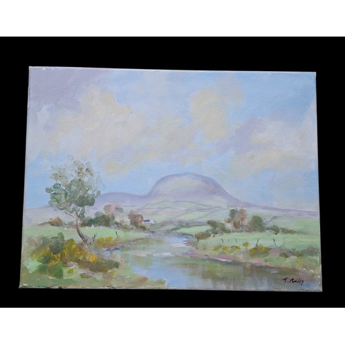 328 - AN ORIGINAL PAINTING OF SLEMISH MOUNTAIN IN ALL ITS GLORY BY ARTIST ANNE KELLY MEASURES 12 x16