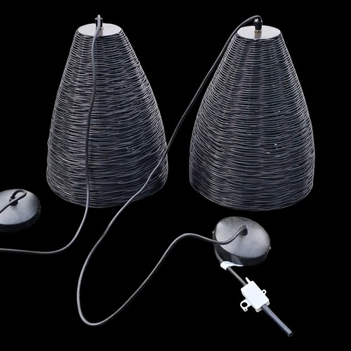 332 - A NEW PAIR OF WICKER WOVEN CEILING LIGHTS