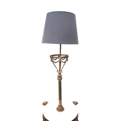 336 - A WONDERFUL VICTORIAN BRASS AND MARBLE STANDARD LAMP WITH LIONS HEAD DECORATION