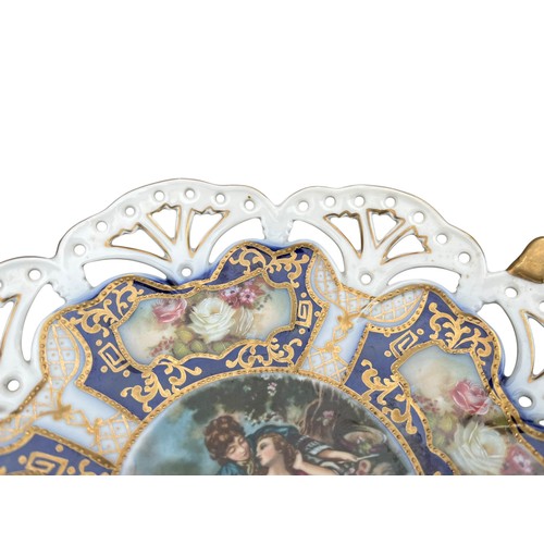 349 - A BEAUTIFUL SHAPED HANDPAINTED PLATE WITH MARKINGS