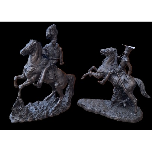 81 - 2 BRONZED FINISH LIGHT BRIGADE ORNAMENTS TALLEST 12