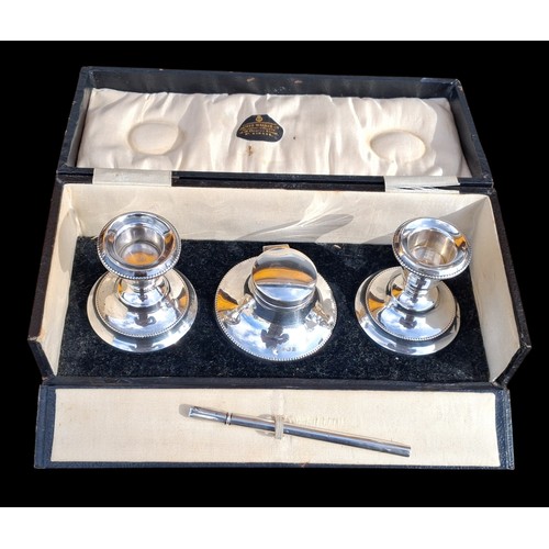 A CASED SOLID SILVER DESK SET