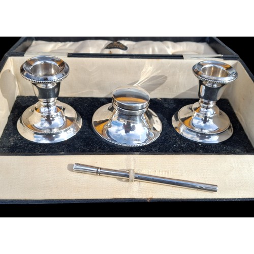 A CASED SOLID SILVER DESK SET