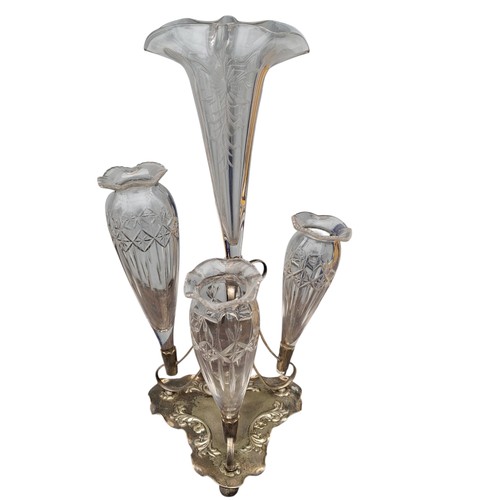 146 - A 4 BRANCH ETCHED ANTIQUE GLASS AND PLATED EPIRIN