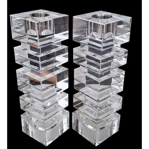 328 - A PAIR OF CRYSTAL CANDLE HOLDERS