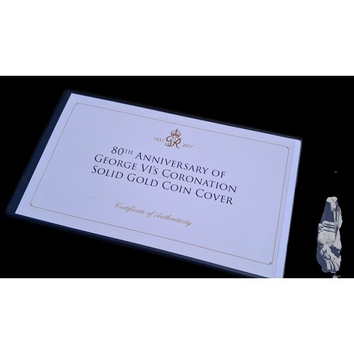 680 - 80TH ANNIVERSARY OF GEORGE VI CORONATION SOLID GOLD COIN WITH PAPERS