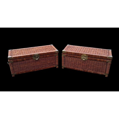 91 - 2 BRASS BOUND WICKER BASKETS