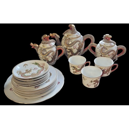 92 - ANTIQUE CHINESE DRAGON PORCELAINE TEA SERVICE